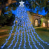 Yostyle Waterfall Christmas Decorations Star Lights String, 317 LED Outdoor Christmas Tree Lights with Topper Star, 8 Modes Decorative Water Flow Lights for Yard Party Holiday Decor (Cool White)