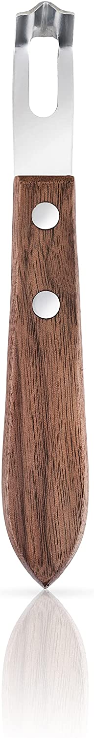 Viski Channel Knife, Cocktail Garnish Citrus Zester, Walnut Wood & Stainless Steel Bar Tool with Rivets, Set of 1, Brown