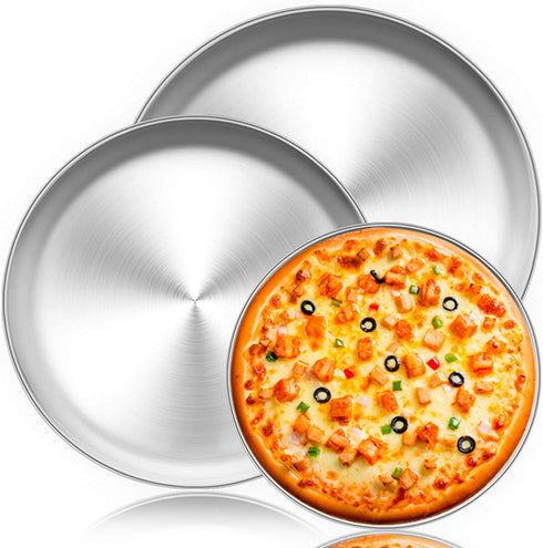 TeamFar Pizza Pan, 10? & 12? & 13.4?, 3 Pcs Pizza Pan Set Stainless Steel Pizza Pan Round Pizza Oven Pans Tray for Baking Serving, Healthy & Rust Free, Heavy Duty & Dishwasher Safe