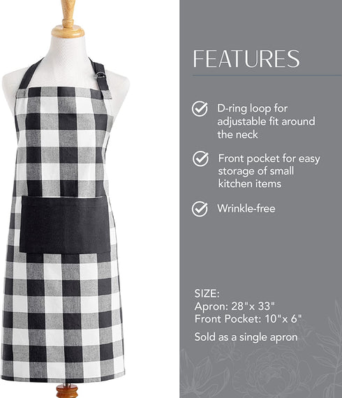 Elrene Home Fashions Farmhouse Living Buffalo Check Apron with Pocket, 28" x 33", Black/White