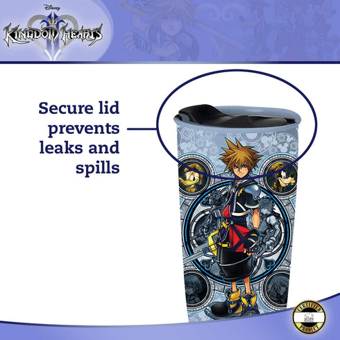 Silver Buffalo Kingdom Hearts Hero Portraits Ceramic Travel Mug with Lid,10-Ounces