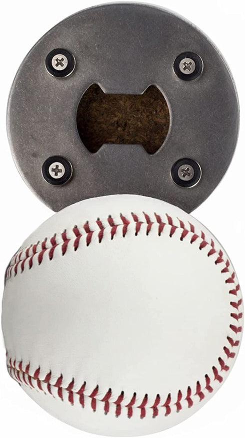Stainless Steel Baseball Bottle Opener, Beer Bottle Opener Made from Real Baseball's Leather, Magnetic Bottle Opener & Cap Catcher - Cool Gadget for Teens, Present for Men & Main Beer Accessory
