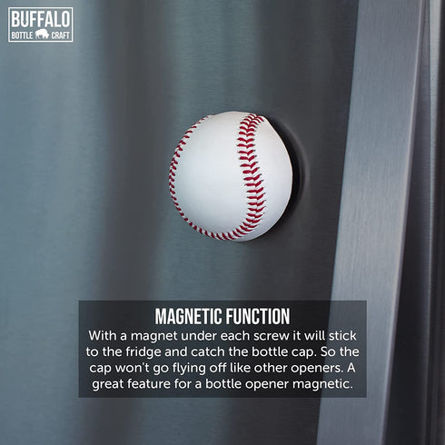 Stainless Steel Baseball Bottle Opener, Beer Bottle Opener Made from Real Baseball's Leather, Magnetic Bottle Opener & Cap Catcher - Cool Gadget for Teens, Present for Men & Main Beer Accessory