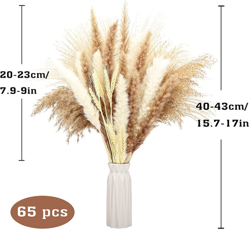 Natural Dried Pampas Grass Boho Home Decor, 65Pcs 17Inch Dried Flower Bouquet Decorative Pampas Grass for Vase Filler, Flower Arrangements, Wedding Office Decor Fluffy and Soft