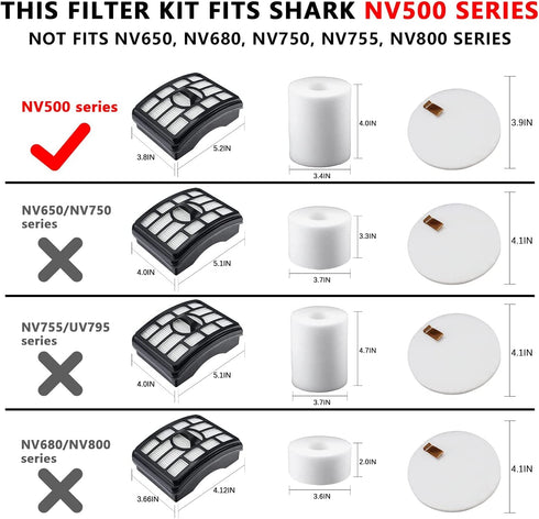 Replacement Filters for Shark Rotator Pro Lift-Away NV500, NV501, NV502, NV503, NV505, NV510, NV520, NV552, UV560, Compared to Part # XFF500 & XHF500 (2 Post Filters + 4 Foam & Felt Filters)