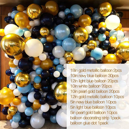 Gold Blue Balloon Garland Kit & Balloon Arch Kit Party Supplies 134Pcs, DIY White Blue and Gold Balloons for Baby Shower Graduation Birthday Bachelor Party Decoration Backdrop with Accessories 18"12"10"5"