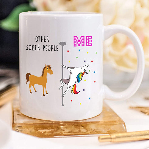 YouNique Designs Sober Coffee Mug, 11 Ounces, White, Unicorn Mug, 1 Year Sobriety Gifts for Women