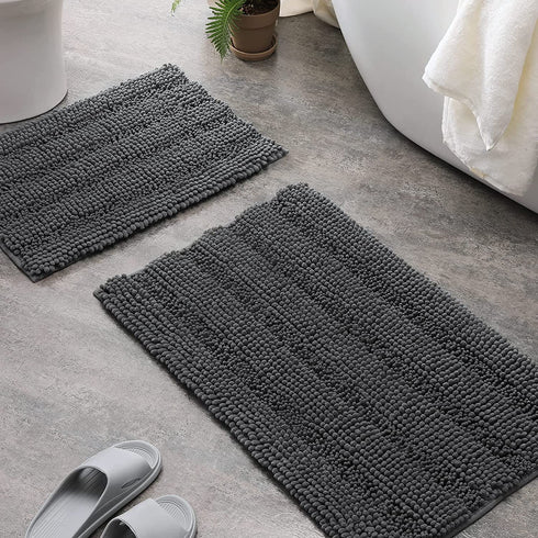 Grey Bathroom Rugs and Mats Sets 2 Piece, Chenille Bath Rugs Set Super Absorbent Bathroom Floor Mat, Machine Washable Non-Slip Bath Mats for Bathroom, 17x24 Plus 20x30 , Ciicool