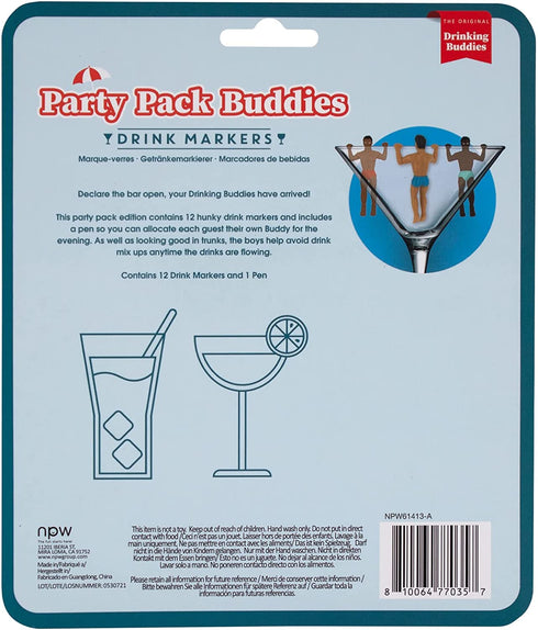 NPW Classic Themed Reuseable Glass Drink Markers, 12