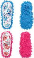 2 Pairs Microfiber Slipper Cleaning Mop Slippers Washable Detachable House Shoe Cover Dust Floor Cleaner for Bathroom Office Kitchen, Blue + Rose Red