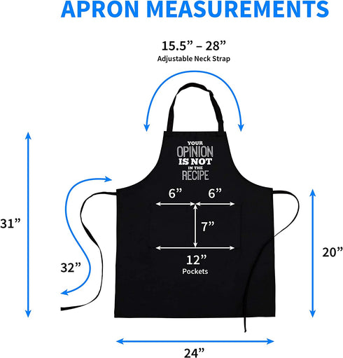 Savvy Designs BBQ Apron Funny Apron - Your Opinion is Not in The Recipe - Adjustable Black Apron with Pockets