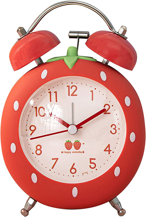 Strawberry Alarm Clock for Kids, Cute Alarm Clock for Heavy Sleepers with Backlight,Loud Twin Bell Alarm Clock for Bedroom Decoration (Red)