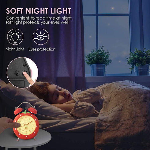Strawberry Alarm Clock for Kids, Cute Alarm Clock for Heavy Sleepers with Backlight,Loud Twin Bell Alarm Clock for Bedroom Decoration (Red)