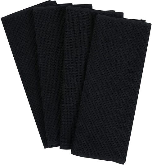 Homaxy 100% Cotton Waffle Weave Kitchen Dish Towels, Ultra Soft Absorbent Quick Drying Cleaning Towel, 13x28 Inches, 4-Pack, Black