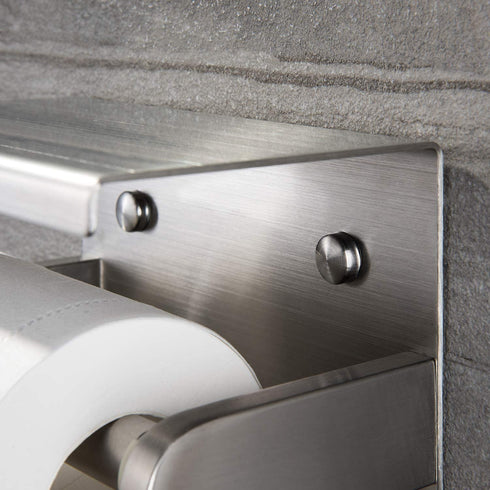 YIGII Toilet Paper Holder with Shelf - Stainless Steel Toilet Roll Holder Self Adhesive or Wall Mounted for Bathroom