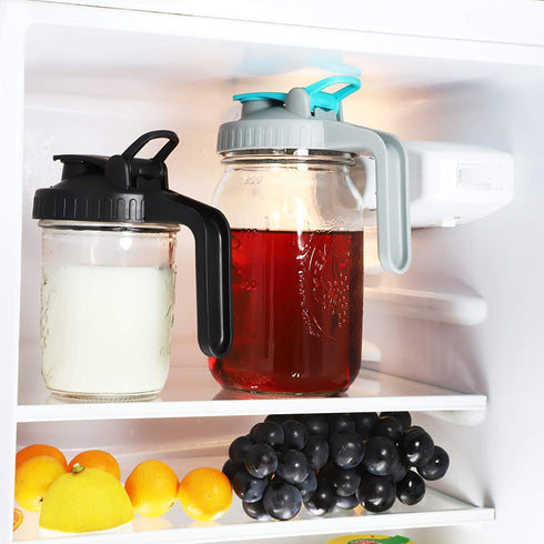 GMSWEET 32 Oz Wide Mouth Mason Jar With Handle Lids, Leaking Proof 1 Quart Glass Pitchers Canning Jar With Flip Cap Heavy Duty