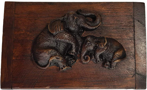 Design by UnseenThailand Vintage Thai Teak Wood Box with Elephants 100% Handmade (Wooden Elephant)