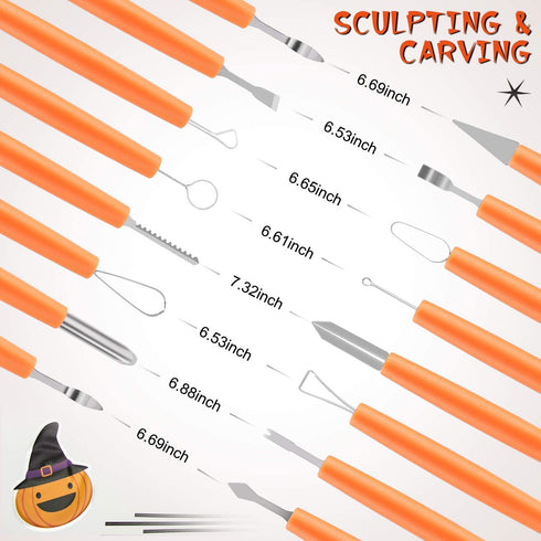 Pumpkin Carving Kit Tools Halloween, CHRYZTAL 13PCS Professional Heavy Duty Carving Set, Stainless Steel Double-side Sculpting Tool Carving Knife for Halloween Decoration Jack-O-Lanterns