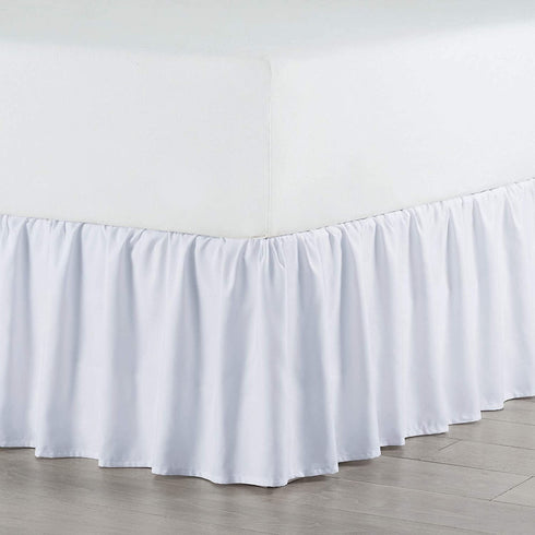 Martex 1C26548 Basic Ruffle Solid Polyester Machine Washable 15 Inch Drop Queen Bed Skirt, White