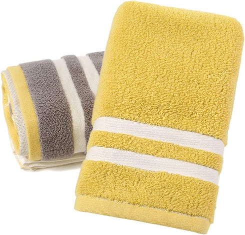 YiLUOMO Hand Towels Set of 2 100% Cotton Striped Checkered Pattern Easter Hand Towel Super Soft Highly Absorbent Towels for Bathroom, Kitchen 13 x 29 Inch (Yellow & Grey)