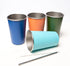 ABGOODS Premium Pint Stainless Steel Cups for Kids and Adults 16 oz - Drinking Glasses Made of Material Indoor Outdoor Activities Four with Cleaning brushes & Straws in a Clear Pack