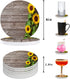 ZEREAA Sunflowers Absorbent Coasters for Drinks-Creamic Coaster with Holder, Set of 6 Wood Texture Ceramic Stone Cups Coaster with Cork Base for Coffee, Living Room Bar Office Table Decor