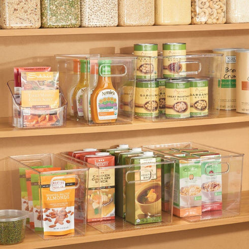 mDesign Plastic Tall Deep Organizing Kitchen Pantry Cabinet, Refrigerator, Freezer Food Organization Storage Bin with Handles, Drawer Container Organizer - Ligne Collection - Clear