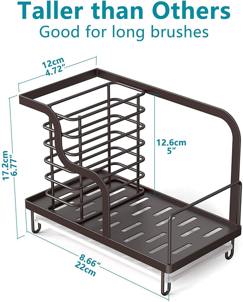 FavoThings Kitchen Sink Caddy Organizer Farmhouse Sponge Holder with Drain Pan, Premium 304 Stainless Steel, for Sponges, Scrubbers, Soap, Kitchen, Bathroom, Bronze