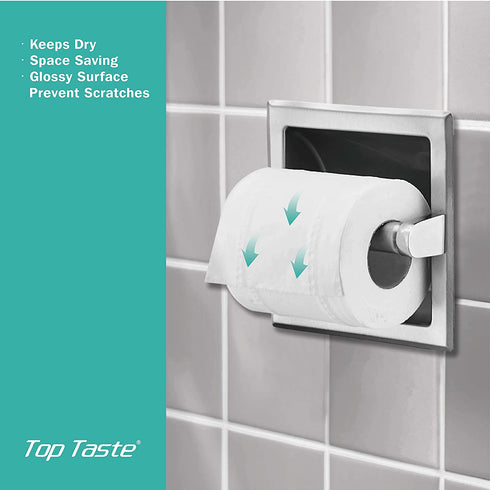 Top Taste Brushed Nickel Recessed Toilet Paper Holder Wall Toilet Paper Holder?Modern Style Recessed Tissue Roll Dispenser for Bathroom- Recessed Toilet Tissue Holder Includes Rear Mounting Brack