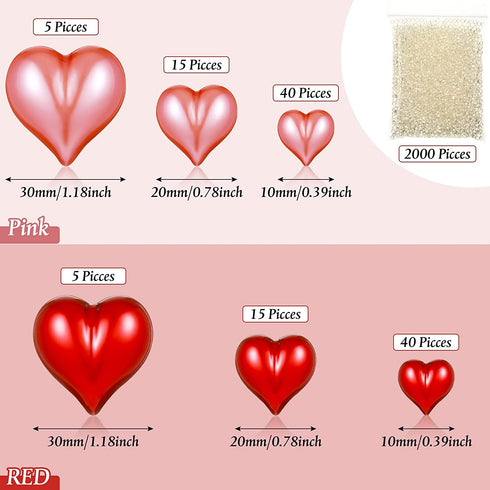 Juinte 2120 Pieces Valentine's Day Vase Filler Wedding Decoration Heart Pearl Red Pink Heart Pearls Water Gels Beads Floating Candles Centerpiece for Valentine Wedding Home Dinning Table Party Decor