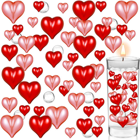 Juinte 2120 Pieces Valentine's Day Vase Filler Wedding Decoration Heart Pearl Red Pink Heart Pearls Water Gels Beads Floating Candles Centerpiece for Valentine Wedding Home Dinning Table Party Decor