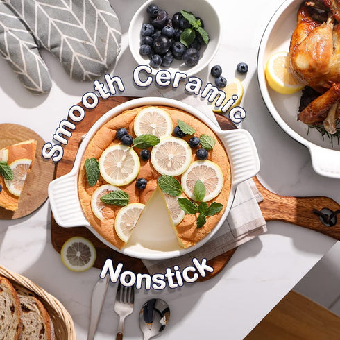 SWEEJAR Ceramic Baking Dish, 8 Inches Cake Baking Pan for Brownie, Porcelain Round Bakeware with Double Handle for Casserole, Lasagna, Family Dinner (Navy)