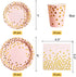 Pink and Gold Party Supplies Disposable Dinnerware Set Serves 25 Gold Dots on Pink Paper Plates Cups and Napkins, Gold Plastic Knives Spoons Forks for Baby Shower Wedding Party Bridal Shower