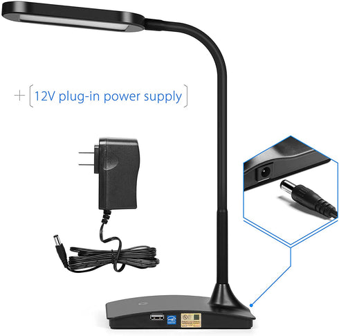 TW Black Desk Lamps for Home Office - Super Bright Small Desk Lamp with USB Charging Port, a Perfect LED Desk Light as Study Lamp, Bedside Reading Lights