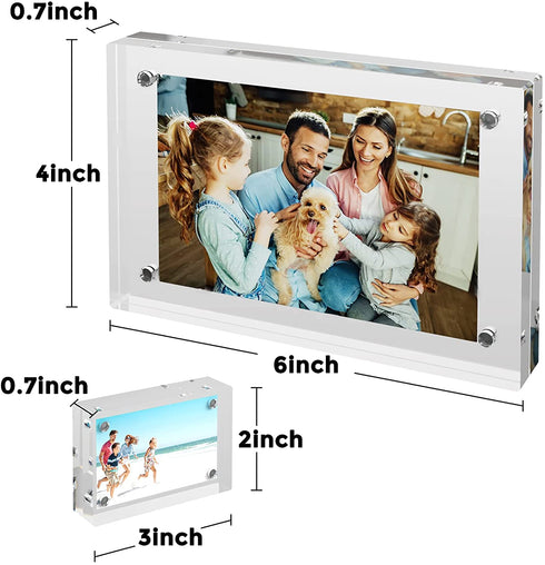 6x4 Inches Acrylic Picture Frames - 3 Pack,Desktop Frameless Photo Frames with Magnetic & Double Sided Transparent for Party/Graduation/Family/Travel Photo Souvenirs (Included 3x2 Photo Frames)