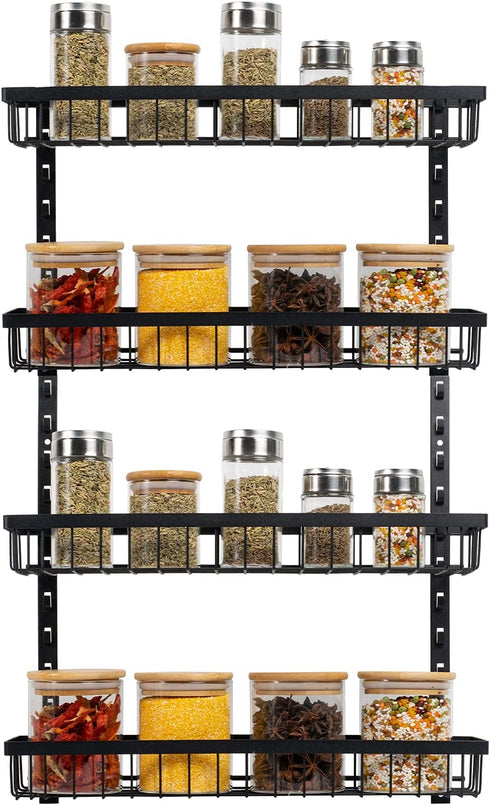 Spice Rack, Spice Rack Organizer Wall Mount, 4-Tier Stackable Hanging Spice Rack, Spice Shelf Storage, Floating Shelves Storage for Spice, Adjustable Spice Holder for Kitchen Bathroom Cabinet Pantry