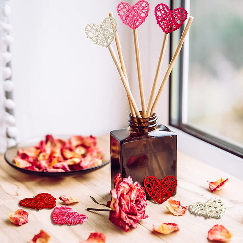 Heart Vase Filler Rattan Hearts Large Wicker Rattan Balls Heart Vase Filler Decor Heart Shaped Natural Wicker Balls Rattan Twig Decorative for Wedding Birthday Party Valentine's Day (16 Pieces)