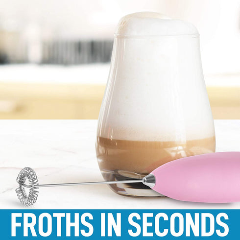 Zulay Pro Milk Frother Handheld With Upgraded Holster Stand - Powerful Coffee Frother Electric Handheld Mixer & Foam Maker - Battery Operated Frother For Coffee, Lattes, Matcha & More (Pink)