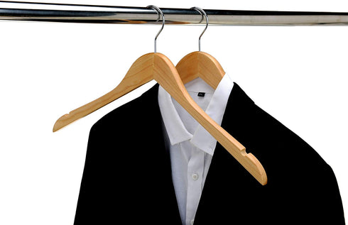 Quality Semi Curved Wooden Suit Hangers, 20-Pack Smooth Finish Solid Wood Coat Hanger with Swivel Hook, Jacket, Pant, Dress Clothes Hangers (Natural, 20)