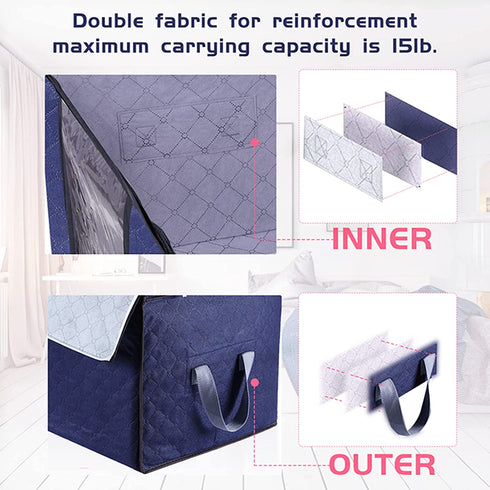 Large Capacity Storage Bag, 4 Pack Underbed Storage Bags with Reinforced Handle for Clothes, Comforters, Blankets, Bedding Brown