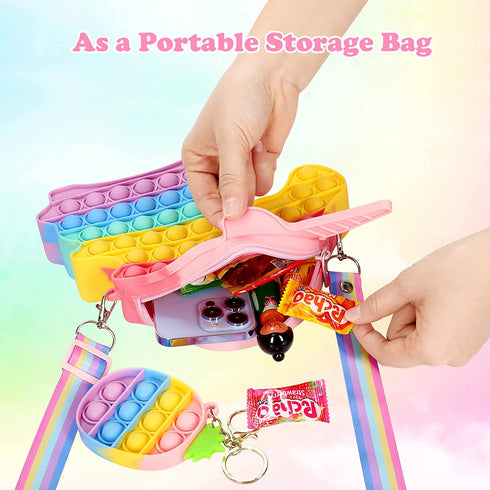 Big Plus Size Pop Purse Easter Gifts for Girls Pop Keychain Popper Unicorn Crossbody Bag Relieve Stress Sensory Pop Bubble Fidgets Toys Pack Game Popper Wallet Adjustable Shoulder Length Handbag