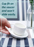 Porcelain Espresso Cups with Saucers and Metal Stand, Stackable Demitasse Cups - 2.5 Ounce for Coffee and Tea, Set of 6, White