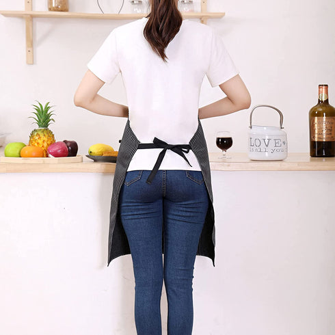 Tosewever 2 Pieces Kitchen Cooking Aprons, Cotton Polyester Blend Adjustable Bib Aprons with 2 Pockets for Women Men Chef Chef (Navy/Black Stripes, 2)