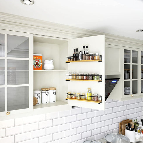 OROPY Spice Rack Wall Mounted, Rustic Wood Hanging Spice Rack over the Stove, Kitchen Wall Spice Rack, 2 Pack
