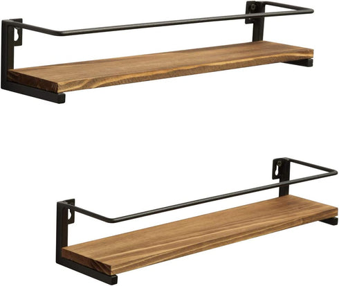 OROPY Spice Rack Wall Mounted, Rustic Wood Hanging Spice Rack over the Stove, Kitchen Wall Spice Rack, 2 Pack