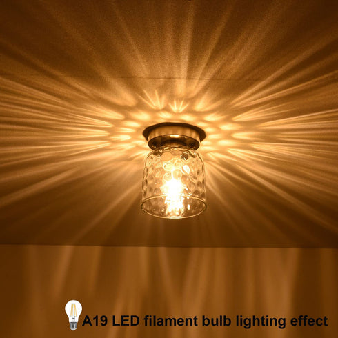 ALICE HOUSE Semi Flush Mount Ceiling Light, Clear Hammered Glass Shade, Brushed Nickel Farmhouse Lighting for Hallway, Kitchen, Laundry Room and Foyer AL6091-S1