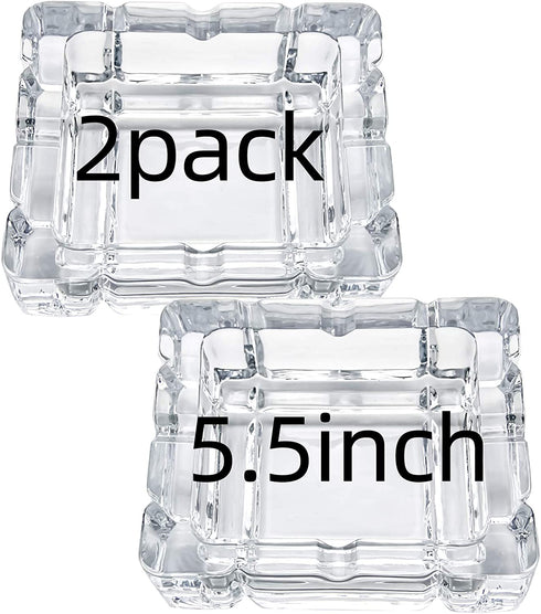UMEIED Heavy Glass Ashtray, 2 Pack, Square Cigar Ashtray for Home Decor