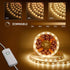LED Strip Lights Warm White, 16.4ft Dimmable LED Light Strip with Memory Function, 300 Bright 3000K 2835 LEDs, Self-Adhesive 12v Flexible LED Rope Lights for Kitchen Cabinet Bedroom Home Party Decor