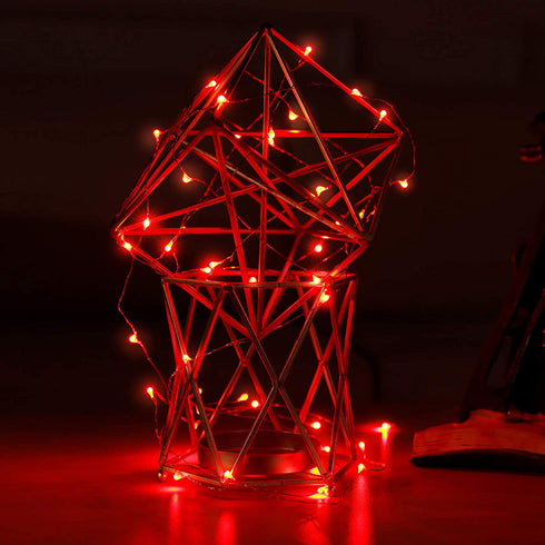 Mikasol Fairy Lights Battery Operated, 4 Packs Mini 3*AAA Battery Powered Copper Wire Led Starry String Lights Firefly Lights for Bedroom, Christmas, Parties, Decoration (5m/16ft Red)