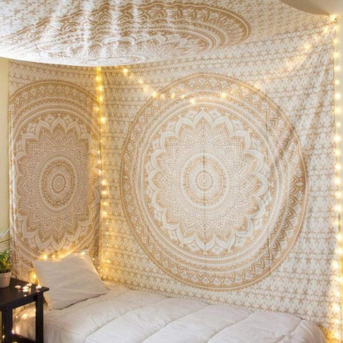 THE ART BOX Wall Tapestry for Bedroom Aesthetic Tapestry Hippie Boho Tapestry Indie Tapestry Bohemian Mandala Tapestry Cool Spiritual Trippy Tapestry Wall Hanging Gold Tapestry